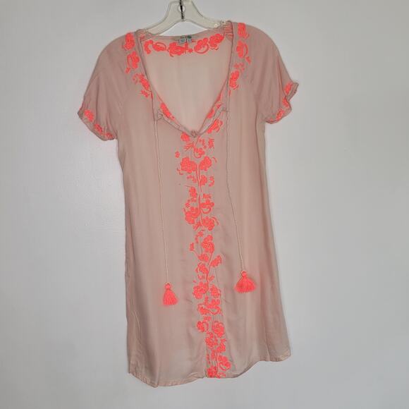 Boden Swim Cover Up Dress Embroidered Pink Viscose V Neck Tassel Women 4 - Picture 8 of 11